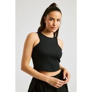 Year of Ours Ribbed Muscle Tank High Neck Sleeveless Cropped Top Black Medium